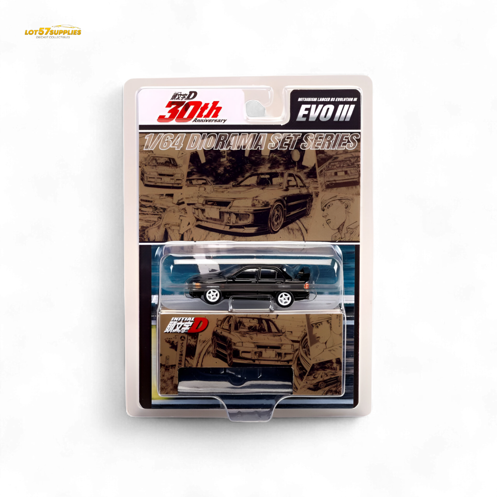 Black Mitsubishi Lancer Evo III diecast model in 1:64 scale by Hobby Japan, detailed miniature collectible.