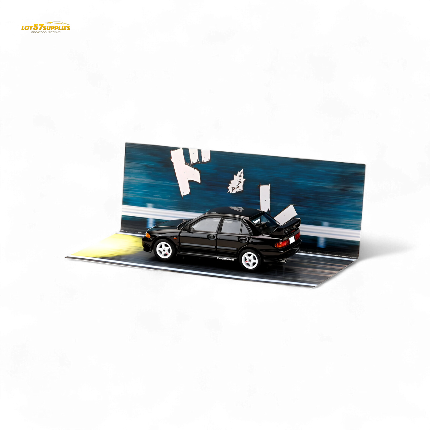 Black Mitsubishi Lancer Evo III diecast model by Hobby Japan, 1:64 scale, detailed miniature vehicle for collectors.