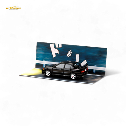 Black Mitsubishi Lancer Evo III diecast model by Hobby Japan, 1:64 scale, detailed miniature vehicle for collectors.