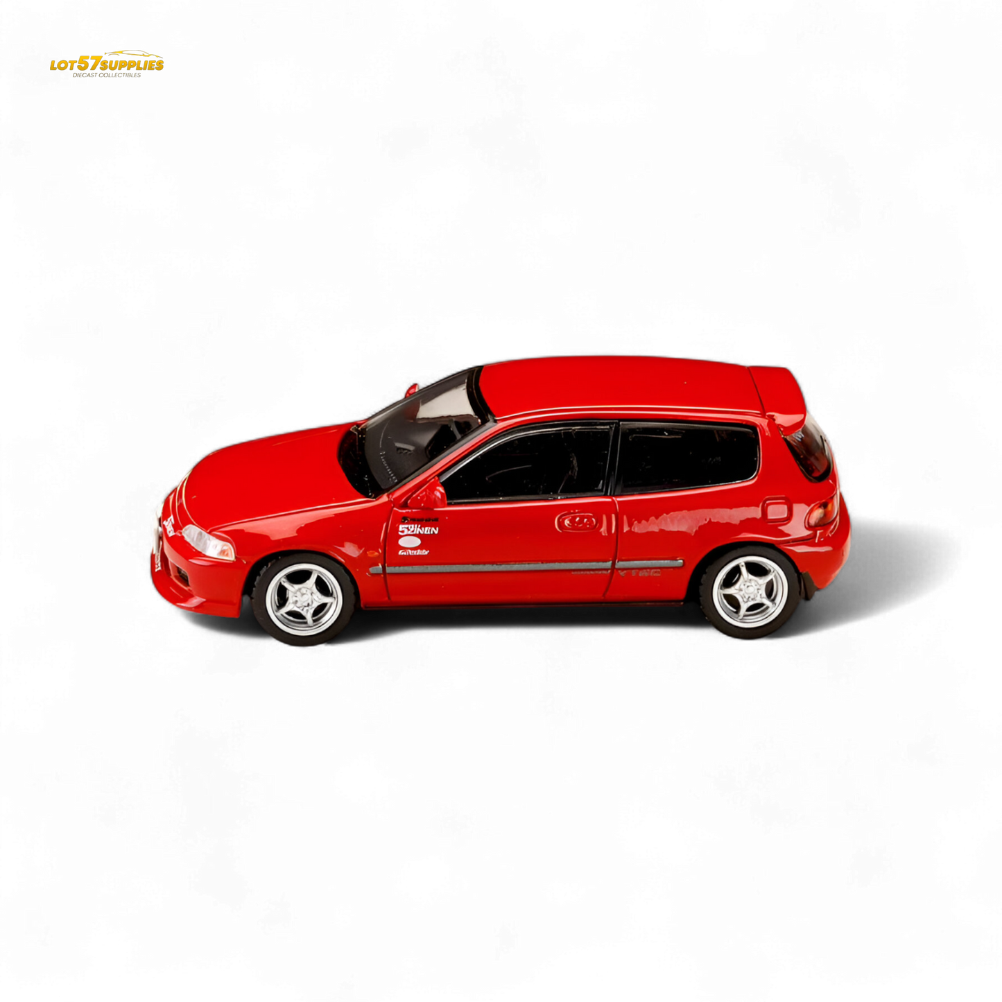 Red Honda Civic EG6 diecast model in 1:64 scale by Hobby Japan, featuring detailed exterior and realistic design.