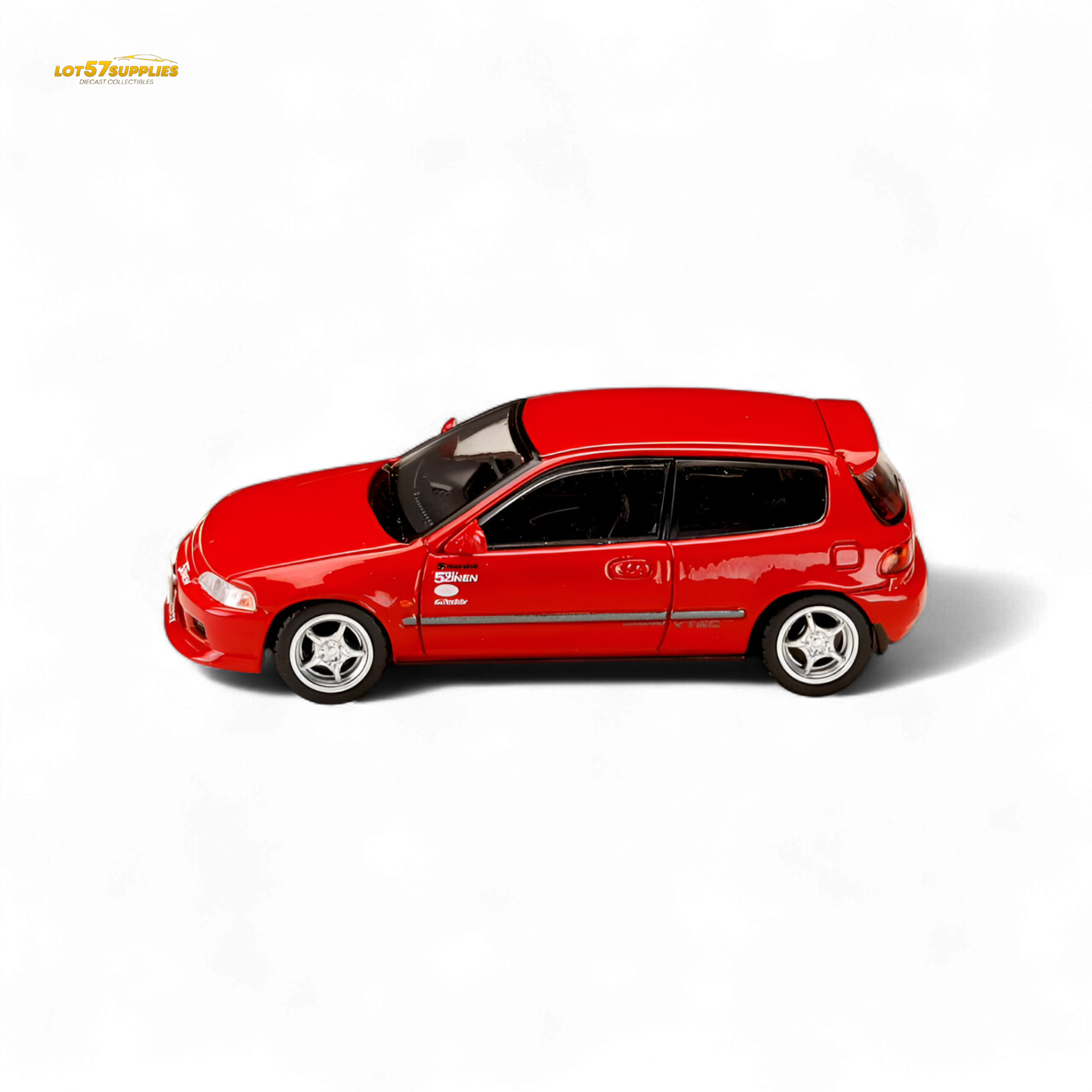 Red Honda Civic EG6 diecast model in 1:64 scale by Hobby Japan, featuring detailed exterior and realistic design.