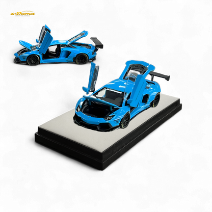 Blue Lamborghini LP700-4 diecast model by Lot57Supplies, 1:64 scale, detailed mini replica of Lamborghini supercar.