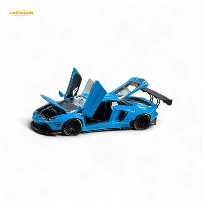 Blue Lamborghini LP700-4 diecast model by Lot57Supplies, 1:64 scale, detailed miniature car on a white background.