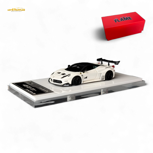 Flame Ferrari 458 GT LB Wide-Body - White 1:64 Resin - Evergreen Kings