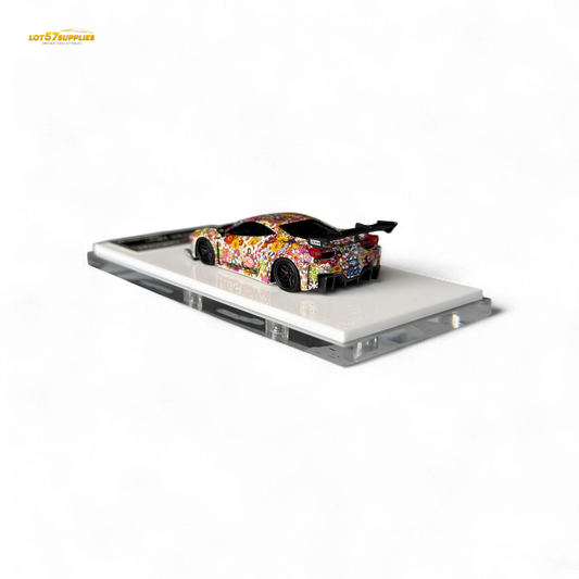 Flame Ferrari 458 GT LB Wide-Body - Takashi Murakami Flower Livery - Glows in dark 1:64 Resin - Evergreen Kings