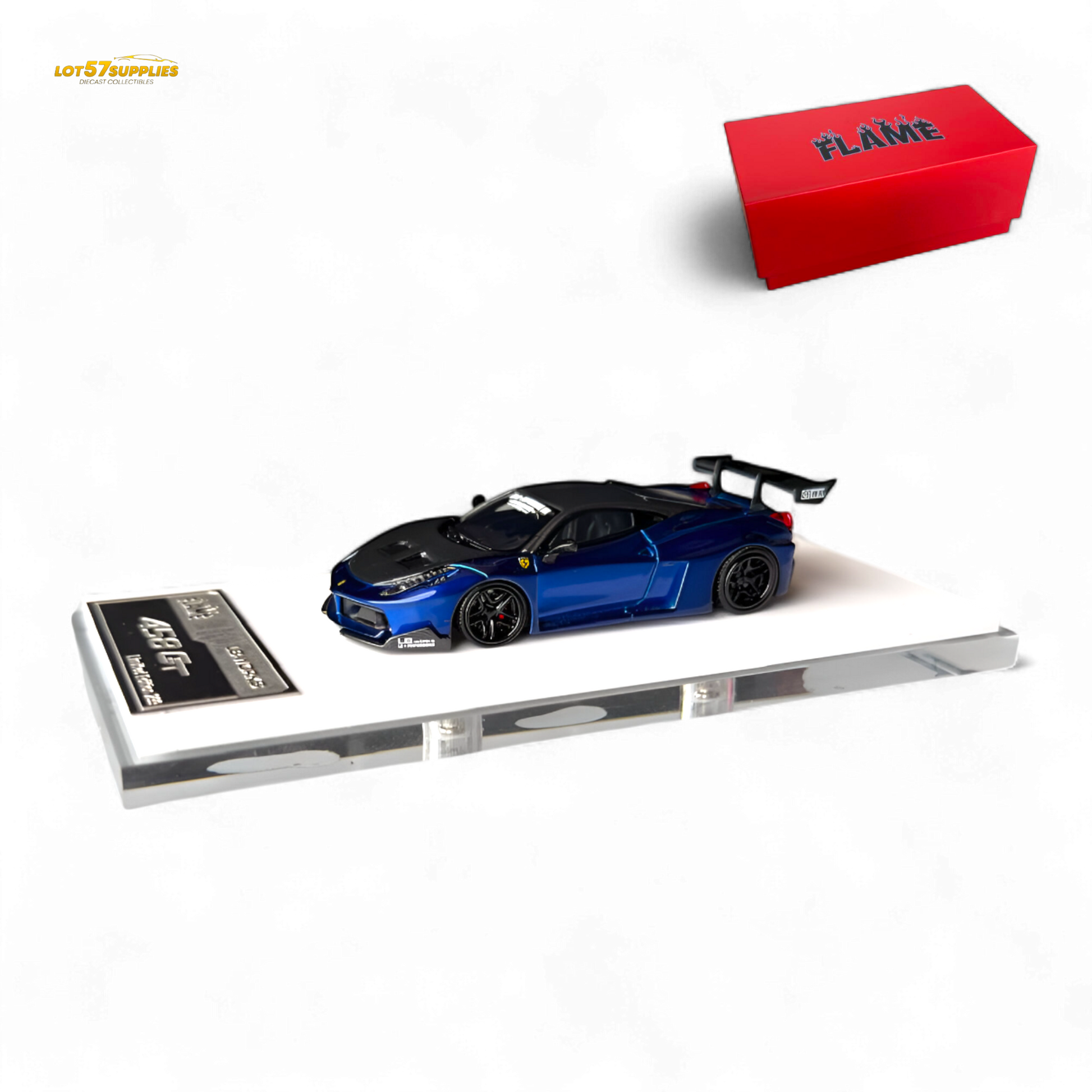 Flame Supercar LB458GT - Metallic Blue 1:64 Resin - Evergreen Kings