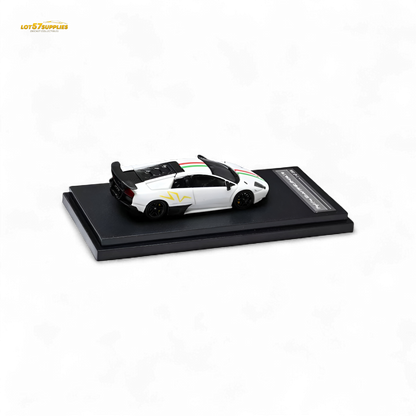 White 1:64 scale Lamborghini Murcielago LP670-4 SV diecast model by Lot57Supplies Diecast Shop, detailed miniature car for collectors.