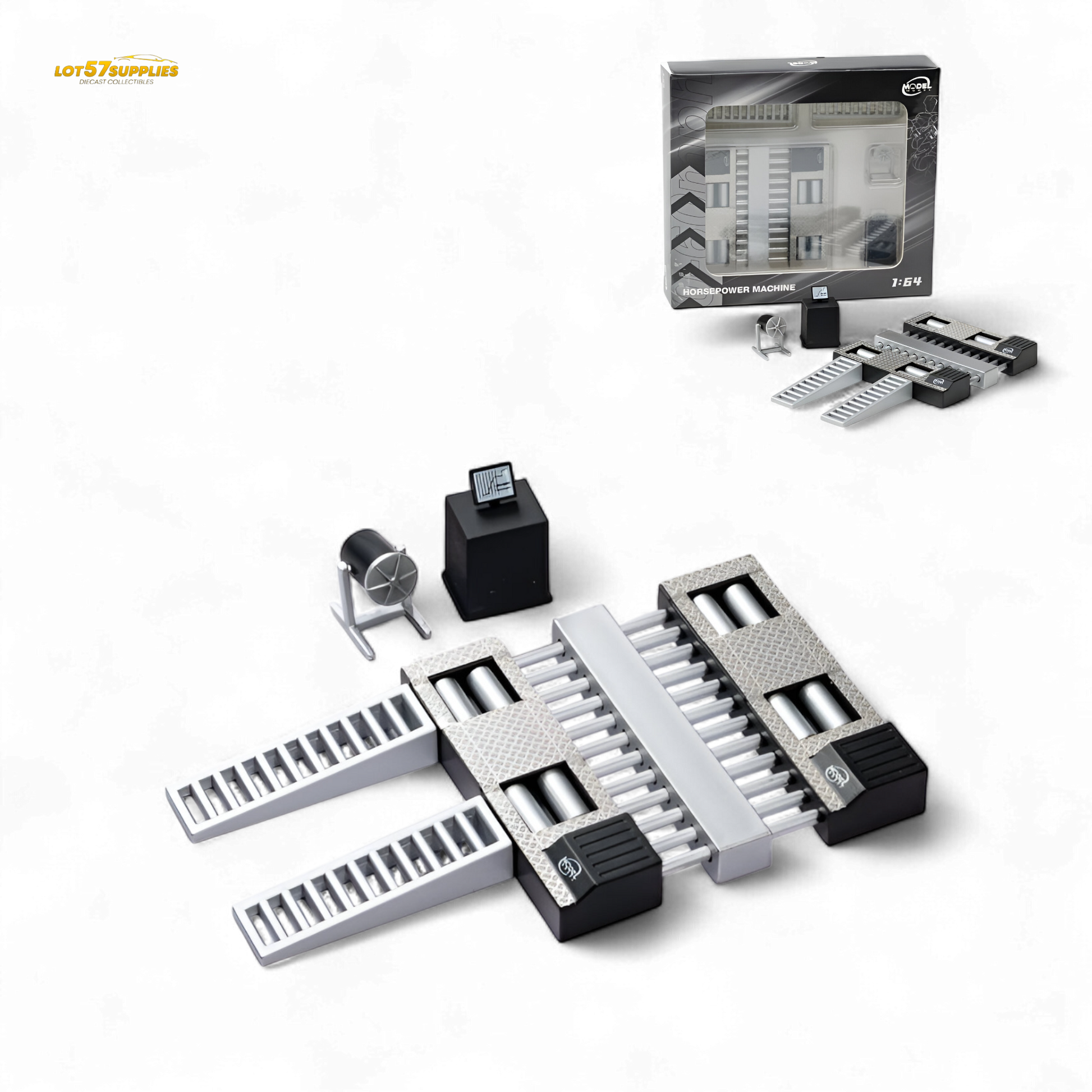 ModelModel Horsepower Dyno Machine 1:64 diecast accessory, detailed miniature testing equipment for model cars.