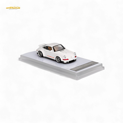 Bright white Zincit Model Porsche 911 Singer DLS diecast car in 1:64 scale, showcasing sleek design and detailed features.
