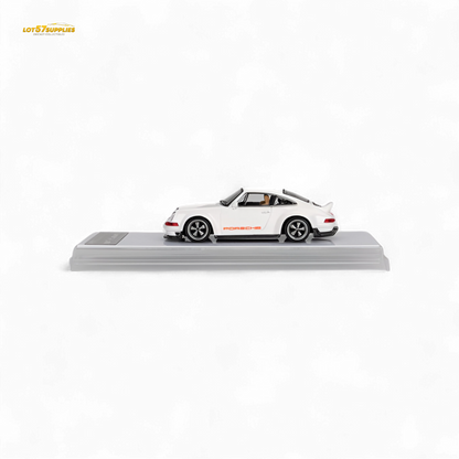 Bright white Zincit model Porsche 911 Singer DLS diecast car in 1:64 scale, detailed miniature collectible.