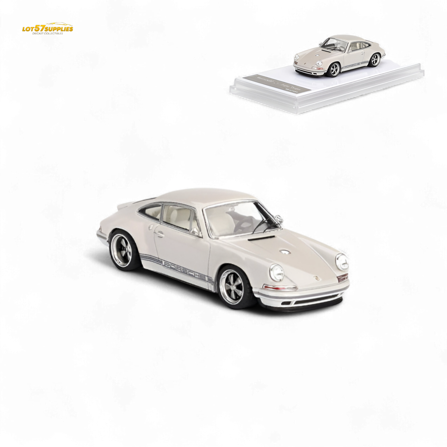 Creamy apricot Zincit Model Singer Coupe Porsche diecast car in 1:64 scale with detailed features, perfect for collectors.