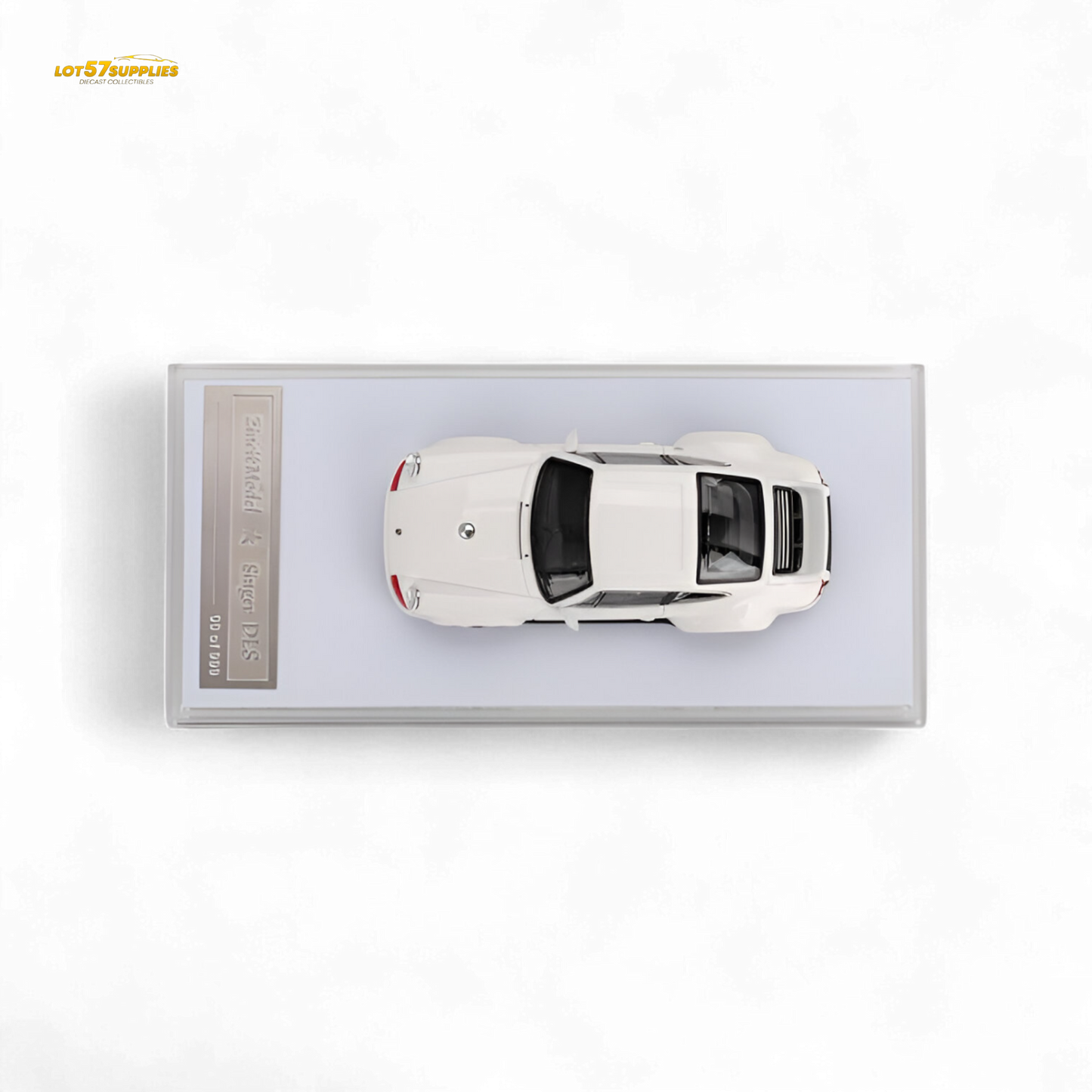 Bright white Zincit model Porsche 911 Singer DLS diecast car in 1:64 scale, detailed miniature with realistic features.