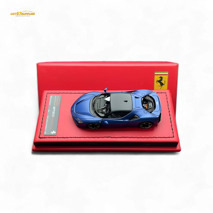 Red Ferrari ART Ferrari SF90 Abu Dhabi Blue 1:64 diecast model, detailed scale replica with blue accents and sleek design.