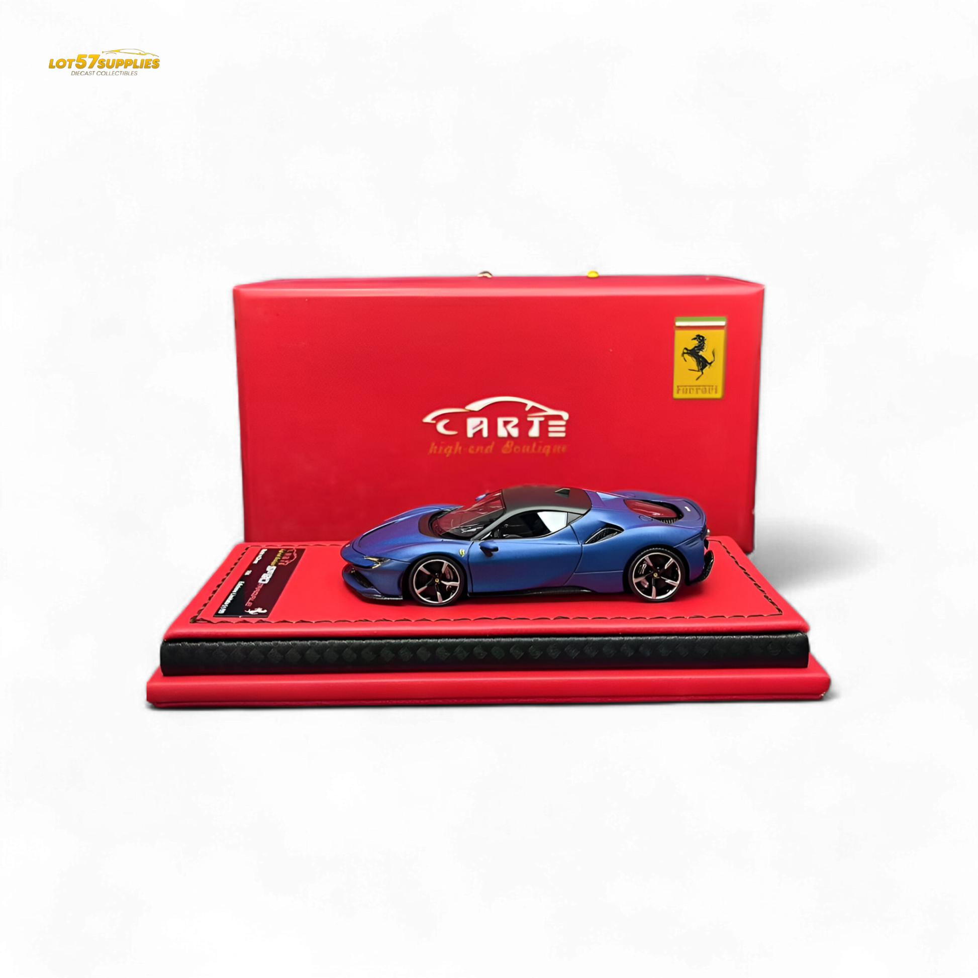 Diecast Ferrari SF90 in Abu Dhabi Blue, 1:64 scale model by Lot57Supplies Diecast Shop.