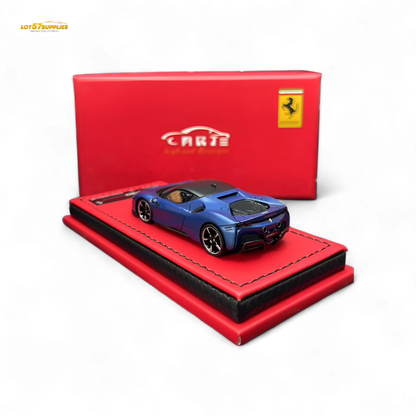Diecast Ferrari SF90 in Abu Dhabi Blue, 1:64 scale model by Lot57Supplies Diecast Shop, detailed mini car for collectors.