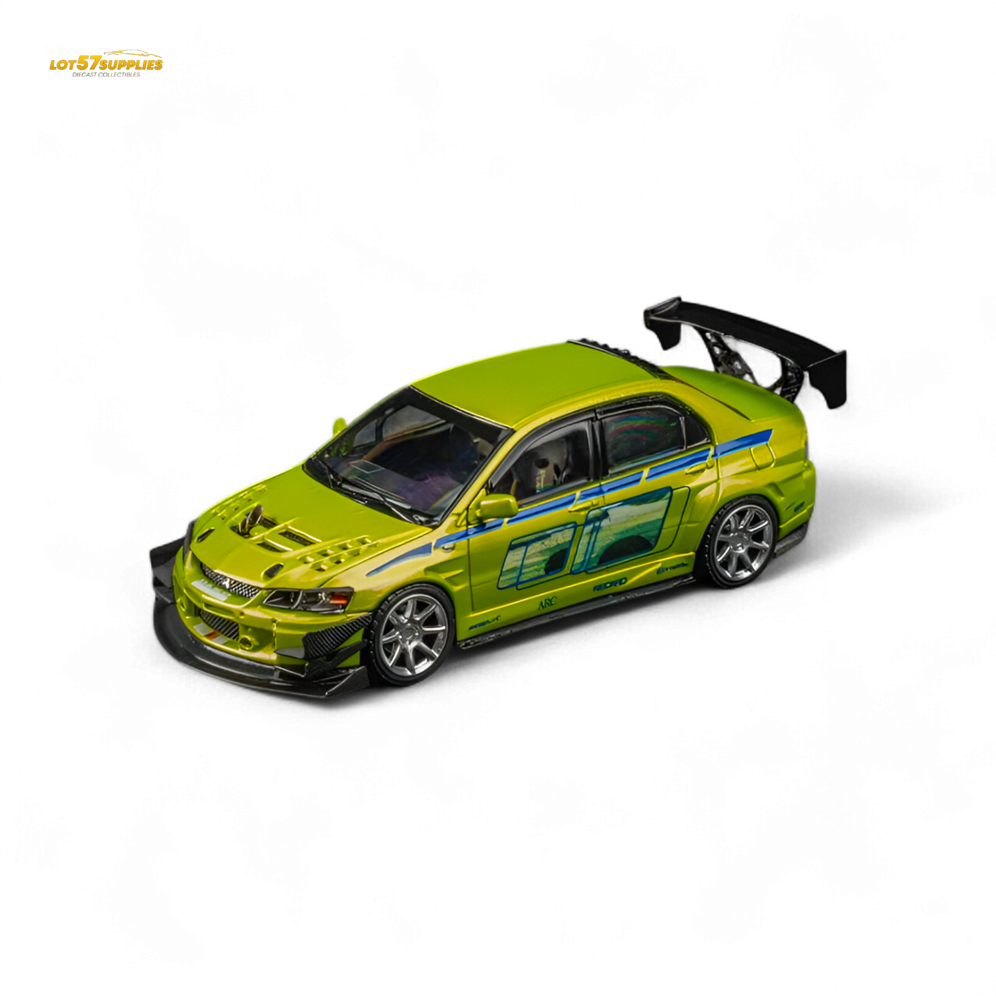 Green Mitsubishi Lancer Evo 9 FNF Bryan diecast model in 1:64 scale with Bryan livery from Findclassically.