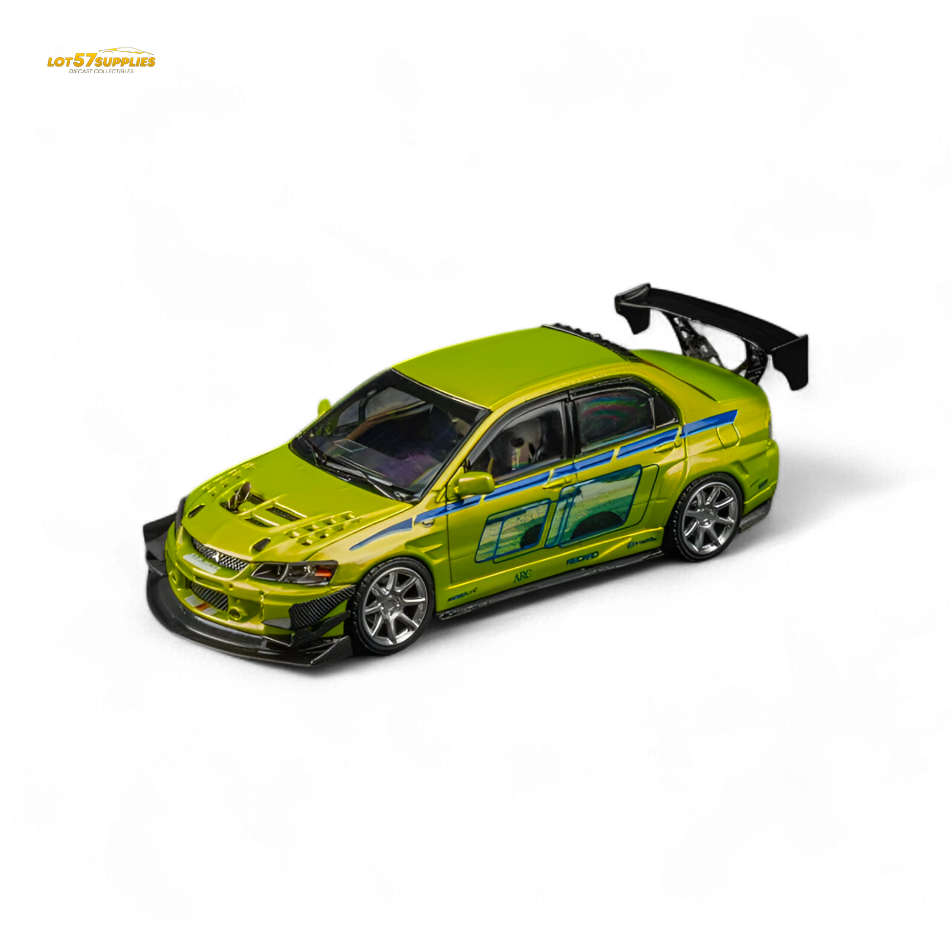 Green Mitsubishi Lancer Evo 9 FNF Bryan diecast model in 1:64 scale with Bryan livery from Findclassically.