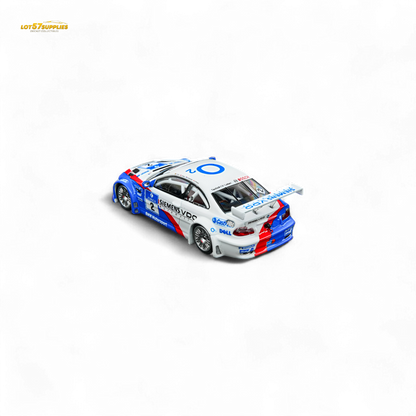 Diecast BMW E46 M3 GTR model by Lot57Supplies, Siemens 2 1:64 scale, detailed silver diecast car for collection or display.