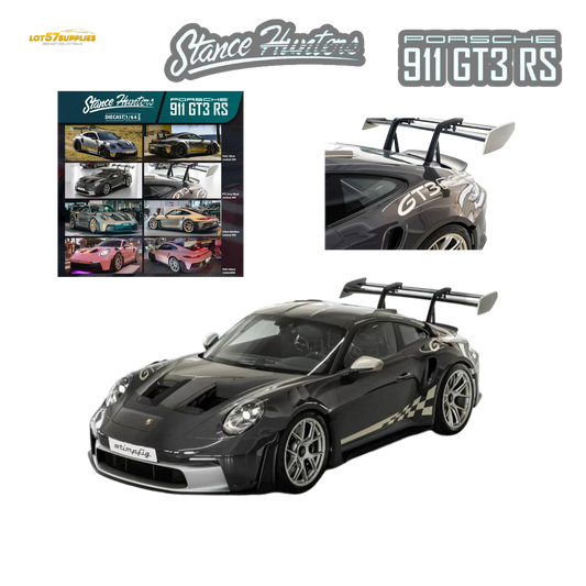 (Pre-Order) Stance Hunters Porsche 911 GT3 RS 992 PTS Grey Black 1:64 - Evergreen Kings