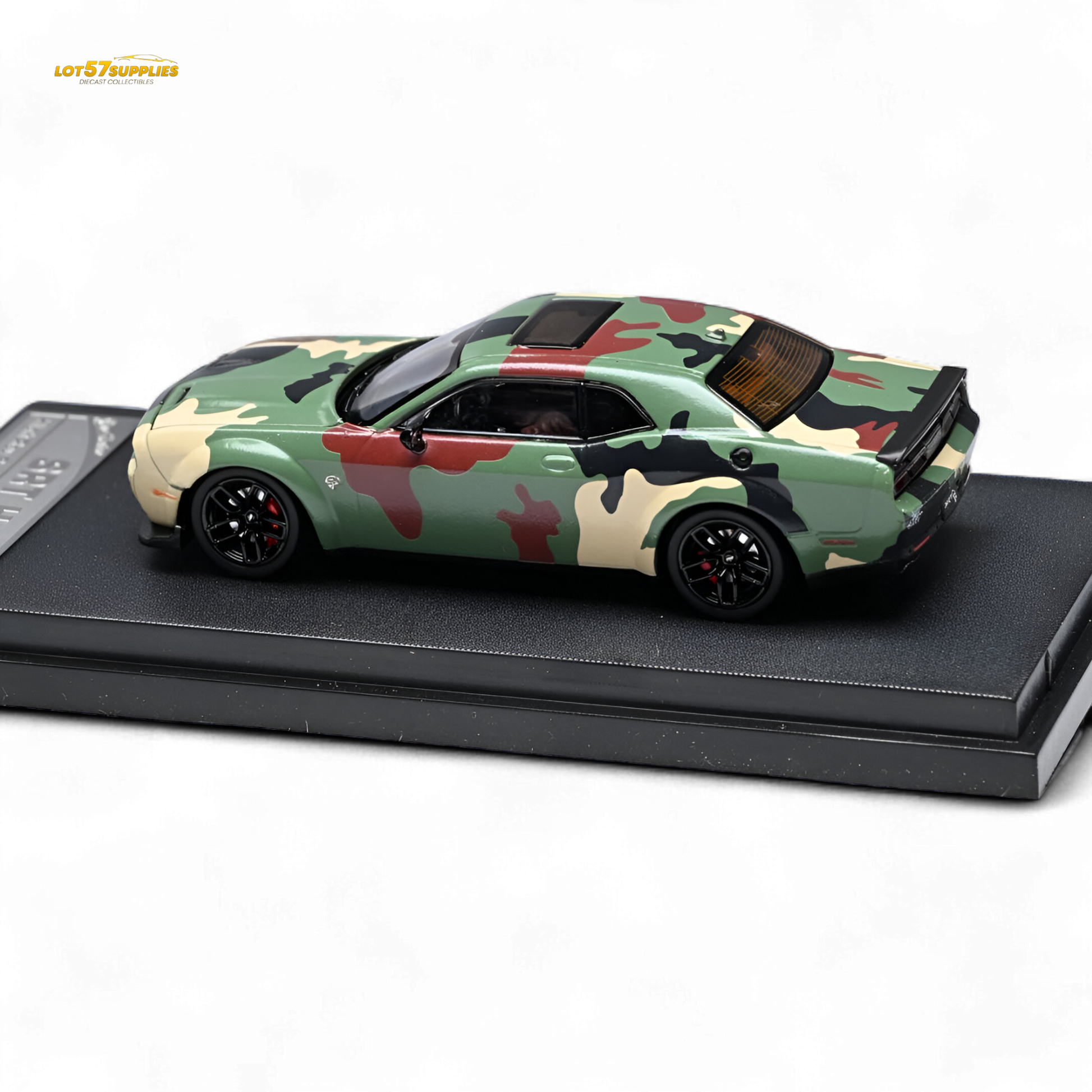 Pre-order 1:64 scale Dodge Challenger SRT Hellcat diecast model in Army Green by Lot57Supplies Diecast Shop