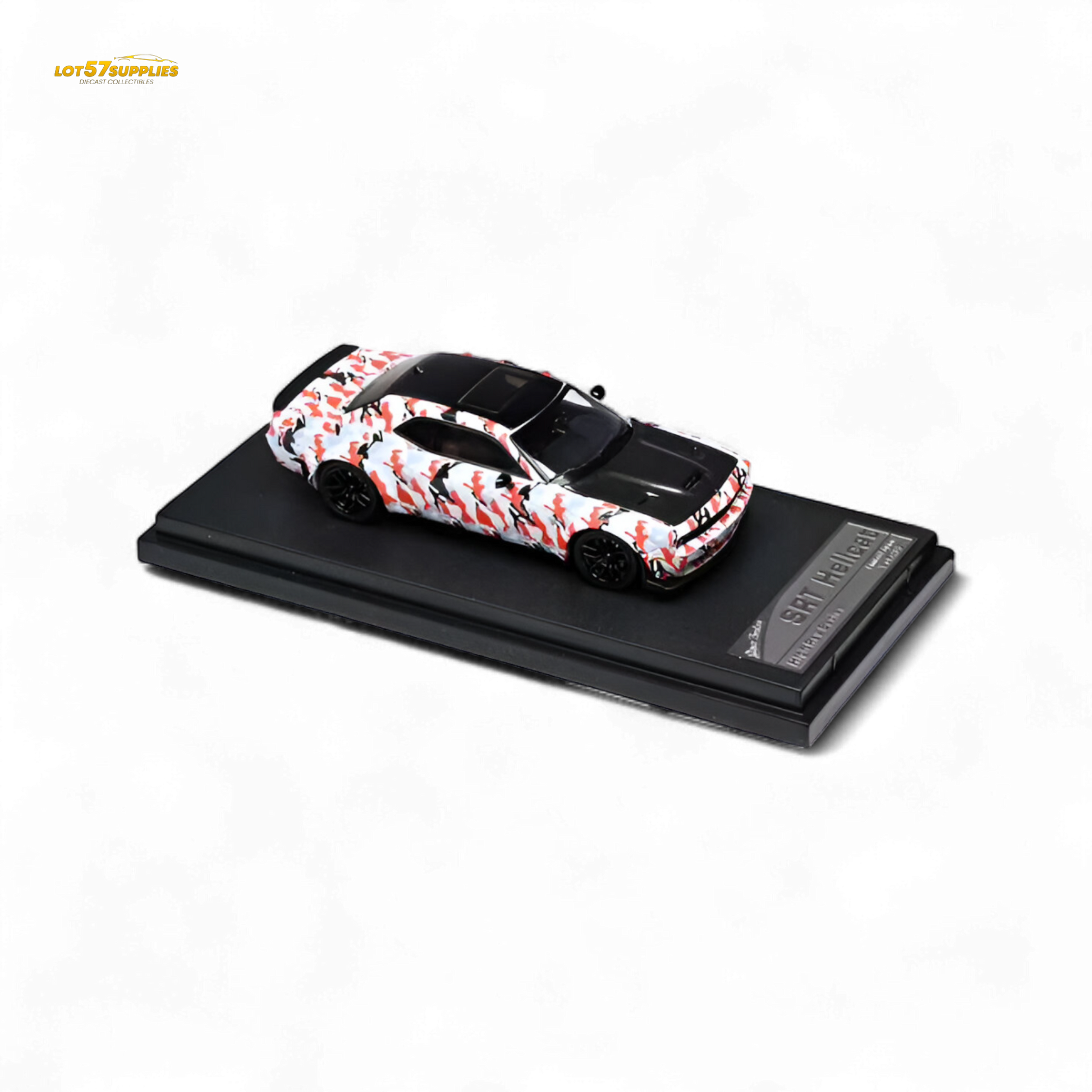Pre-order Stance Hunters Dodge Challenger SRT Hellcat 1:64 scale diecast model in black with detailed exterior features.