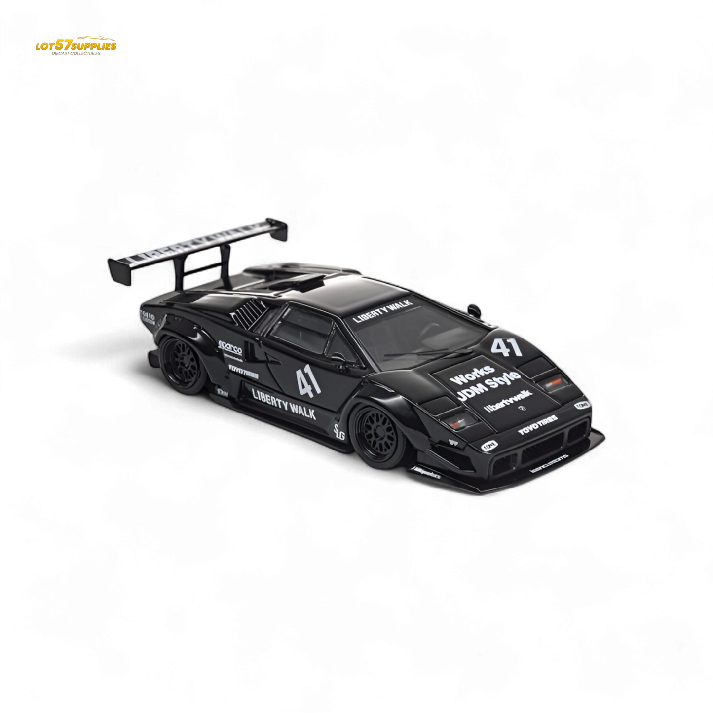 Black Lamborghini Countach diecast model by Vision64, luxury version, 1:64 scale, detailed miniature collectible.