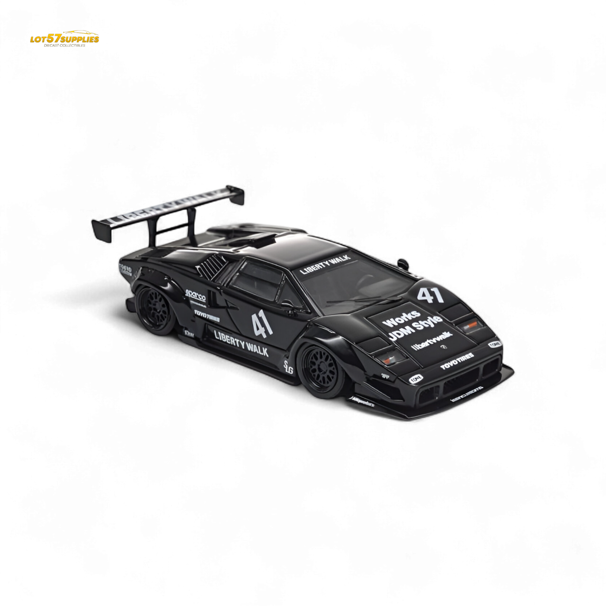 Black Lamborghini Countach diecast model by Vision64, luxury version, 1:64 scale, detailed miniature collectible.