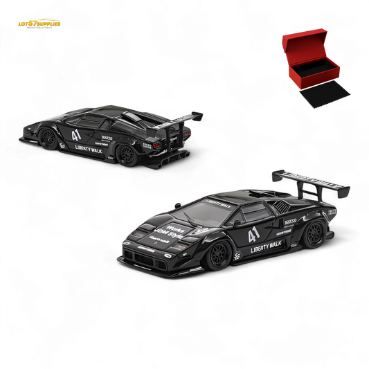 Black Lamborghini Countach diecast model by Vision64, luxury version in 1:64 scale, detailed miniature car from Lot57Supplies Diecast Shop