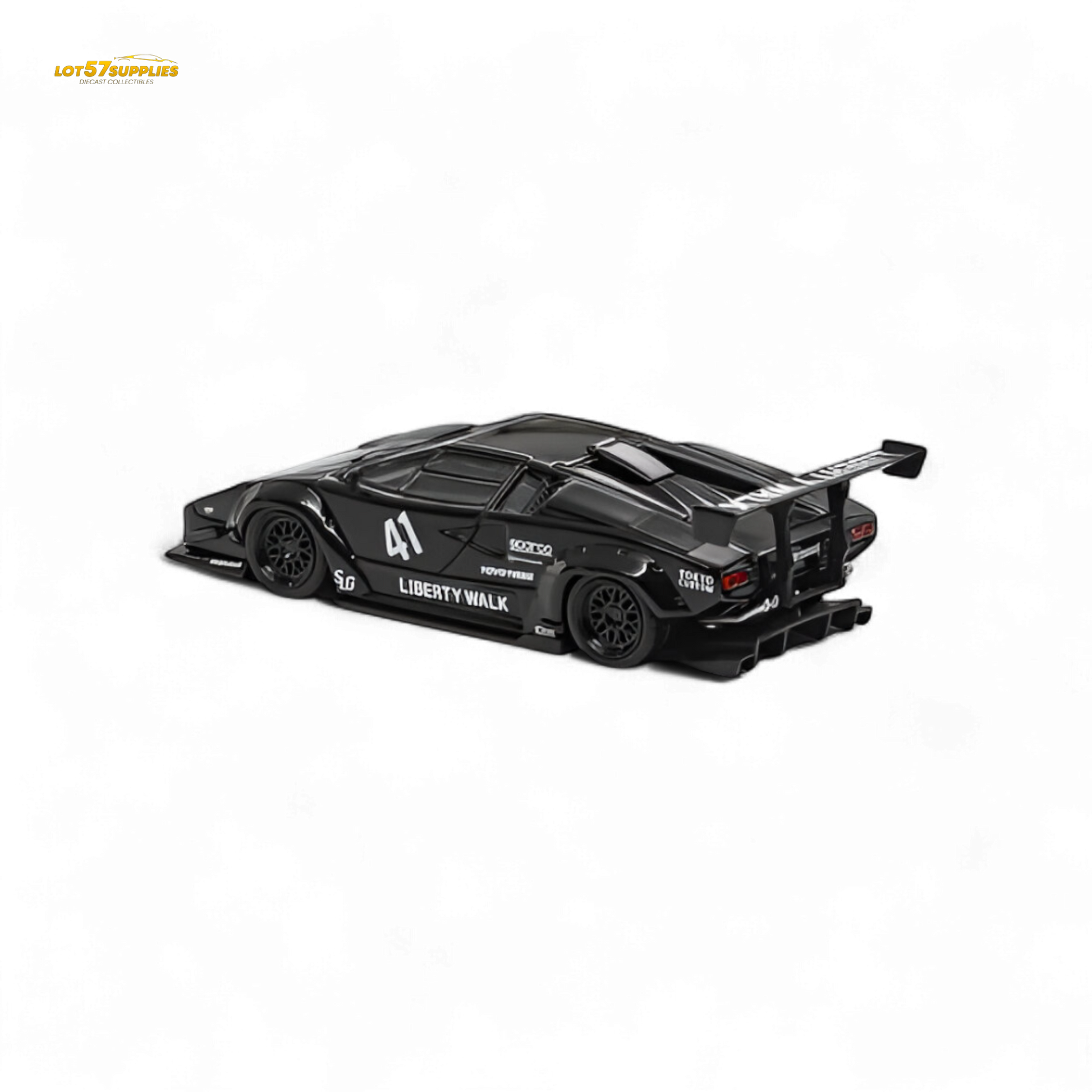 Black Lamborghini Countach diecast model by Vision64, luxury version, 1:64 scale, detailed miniature car with sleek design.