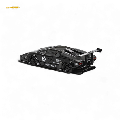 Black Lamborghini Countach diecast model by Vision64, luxury version, 1:64 scale, detailed miniature car with sleek design.