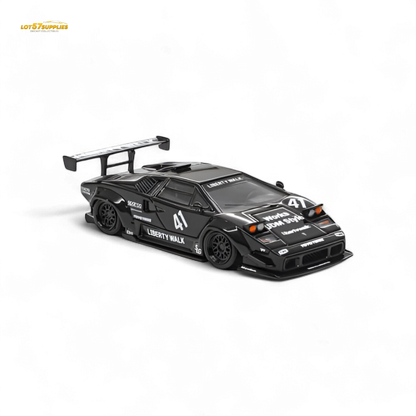 Black Lamborghini Countach luxury diecast model in 1:64 scale by Lot57Supplies Diecast Shop, detailed view of the collectible car.