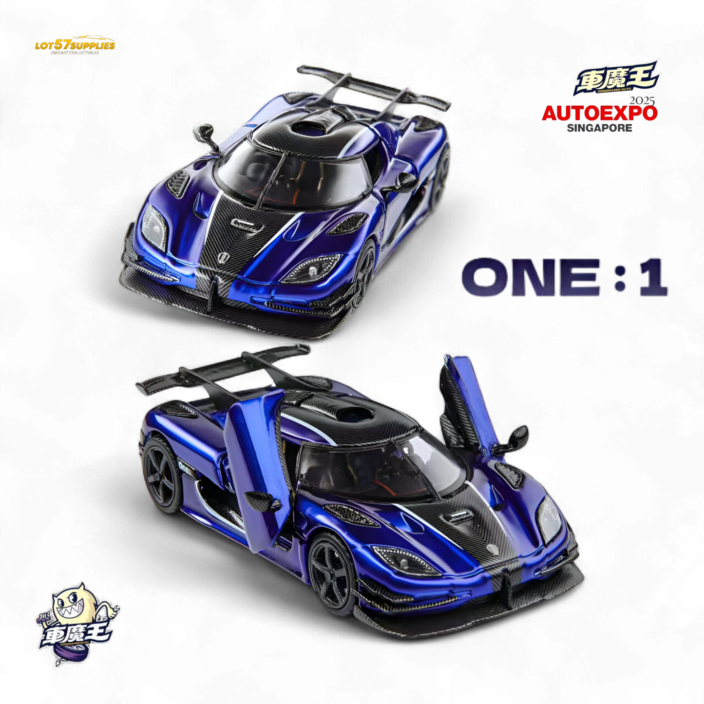 Blue Demon King Agera ONE:1 diecast car by Lot57Supplies Diecast Shop, detailed model with sleek design in 1:64 scale.