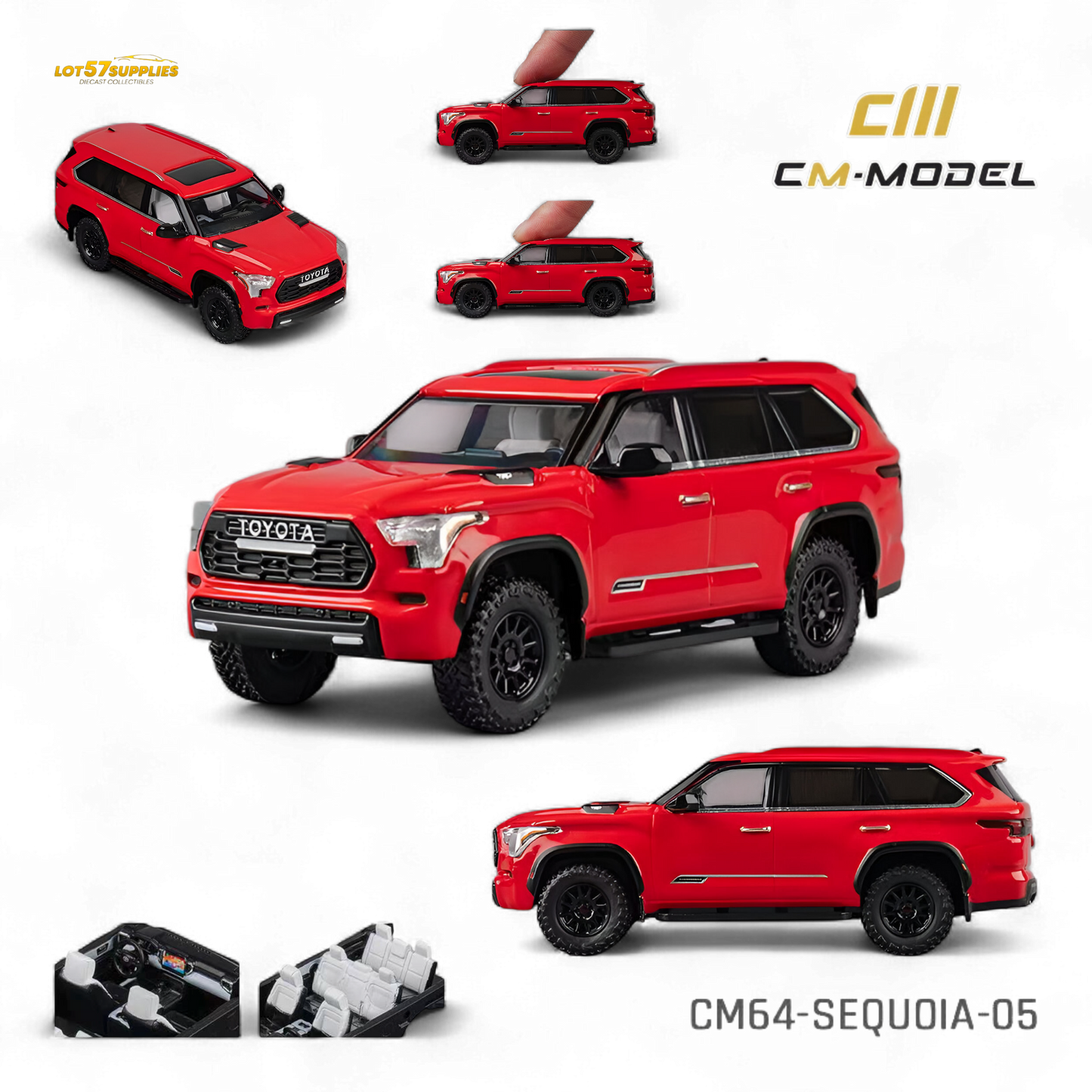 Red 1:64 scale Toyota Sequoia diecast model by Lot57Supplies, detailed miniature replica for collectors.
