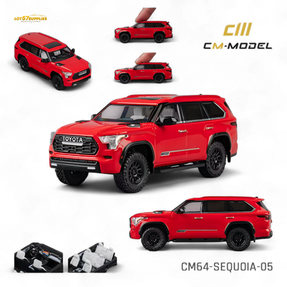 Red 1:64 scale Toyota Sequoia diecast model by Lot57Supplies, detailed miniature replica for collectors.