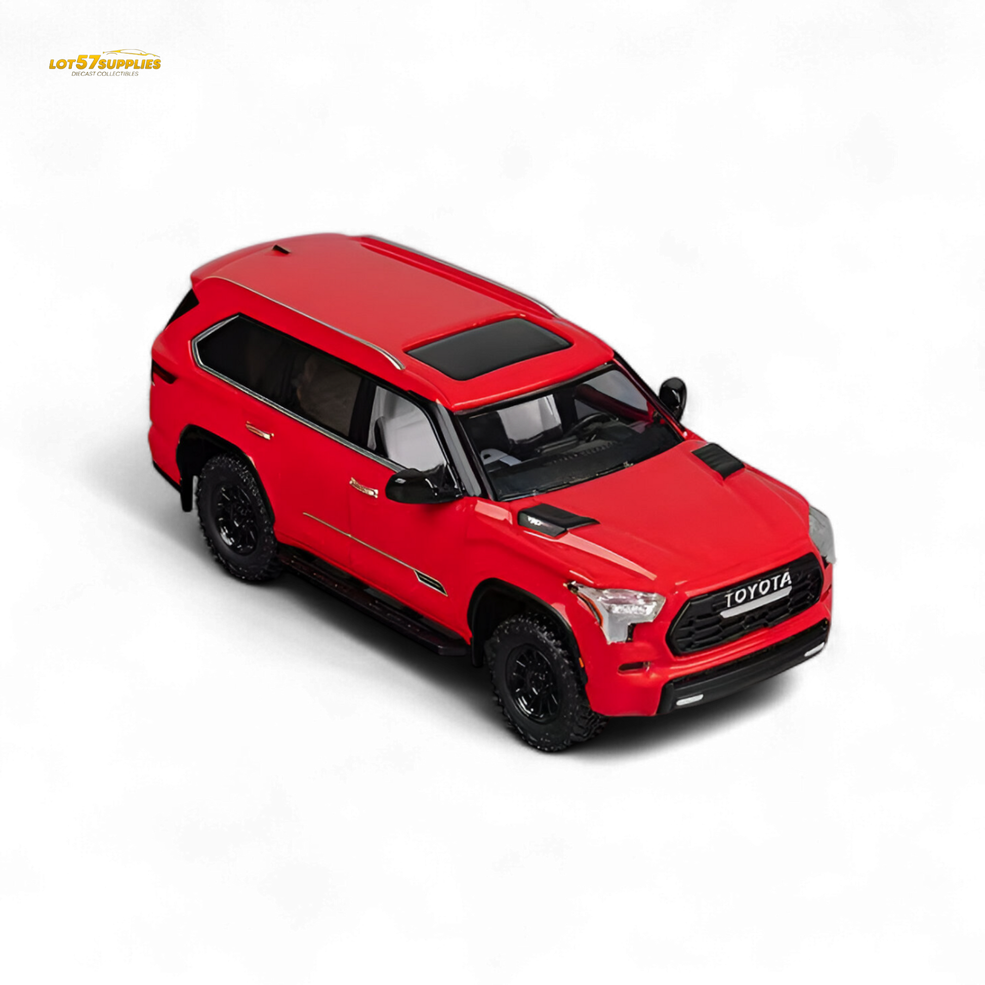 Red Toyota Sequoia diecast model in 1:64 scale, featuring detailed exterior and realistic design from Lot57Supplies Diecast Shop.