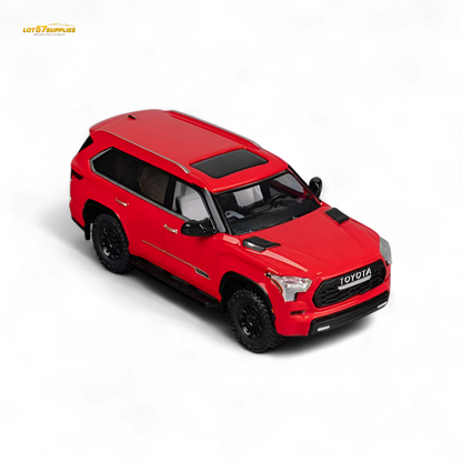 Red Toyota Sequoia diecast model in 1:64 scale, featuring detailed exterior and realistic design from Lot57Supplies Diecast Shop.