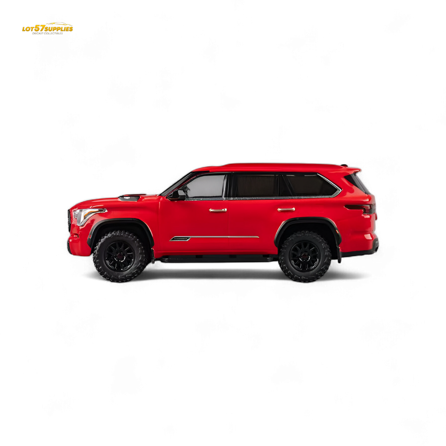 Red Toyota Sequoia diecast model in 1:64 scale by Lot57Supplies, detailed miniature vehicle for collectors.