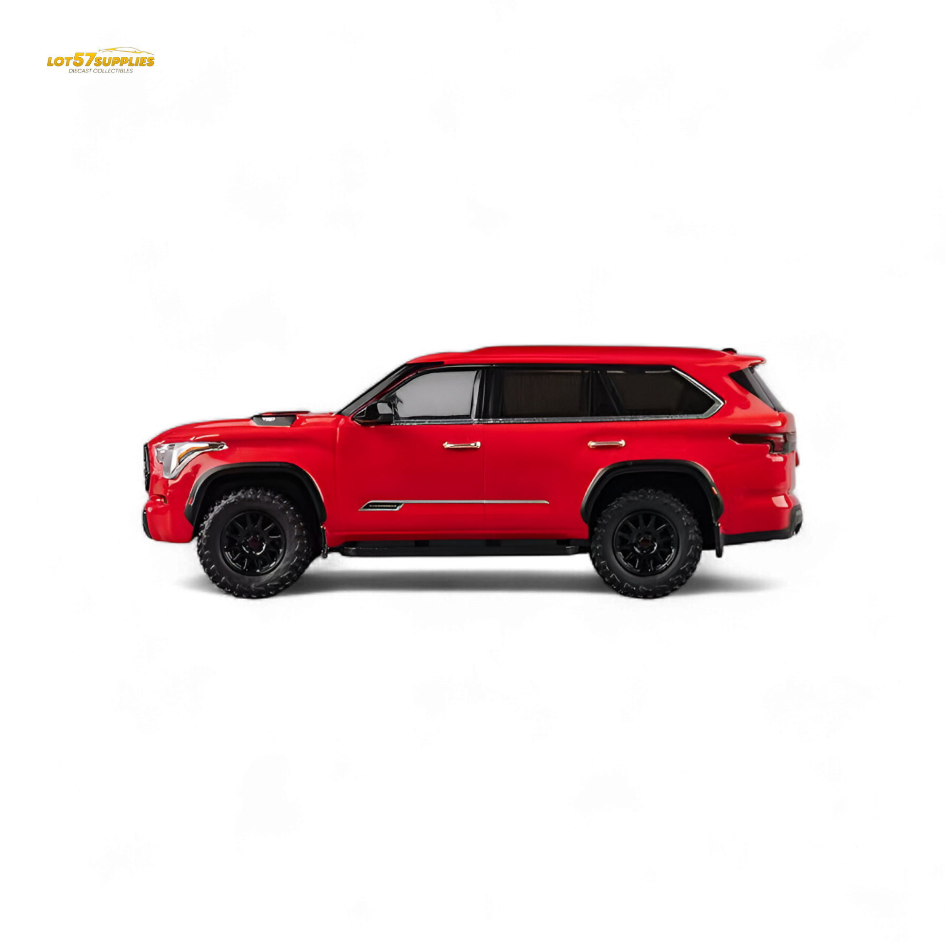 Red Toyota Sequoia diecast model in 1:64 scale by Lot57Supplies, detailed miniature vehicle for collectors.