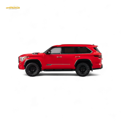 Red Toyota Sequoia diecast model in 1:64 scale by Lot57Supplies, detailed miniature vehicle for collectors.