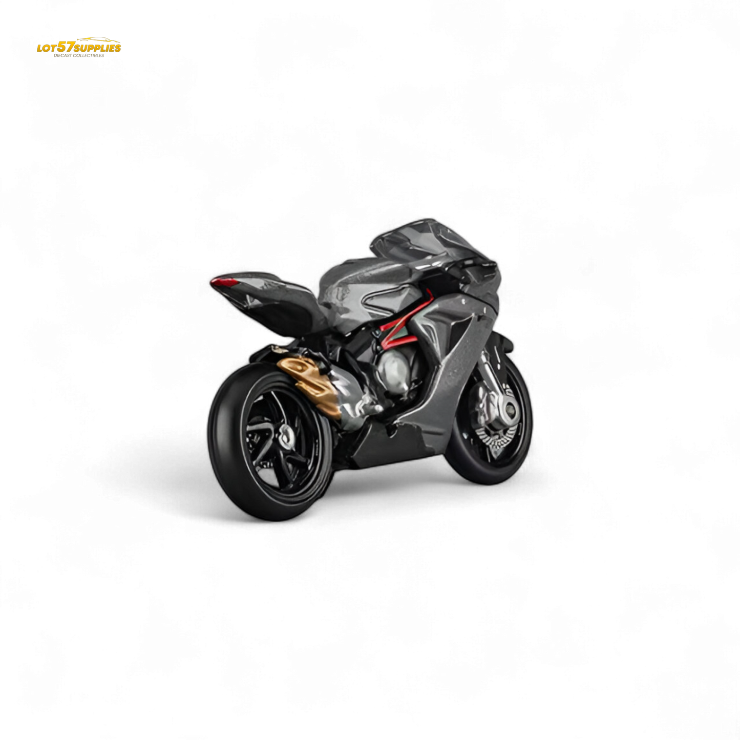 Diecast model of MV Agusta F3 Rosso motorcycle in metallic gray, 1:64 scale, detailed replica by Lot57Supplies Diecast Shop