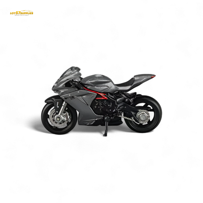 Metallic gray MV Agusta F3 diecast model by Lot57Supplies, detailed 1:64 scale motorcycle replica with realistic features.