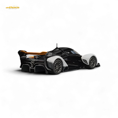 Black and white 1:64 scale McLaren Solus GT diecast model by Lot57Supplies Diecast Shop, detailed view of the miniature sports car.