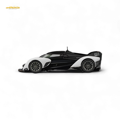 Pre-order McLaren Solus GT diecast model in black and white, 1:64 scale by Lot57Supplies Diecast Shop, detailed miniature car.
