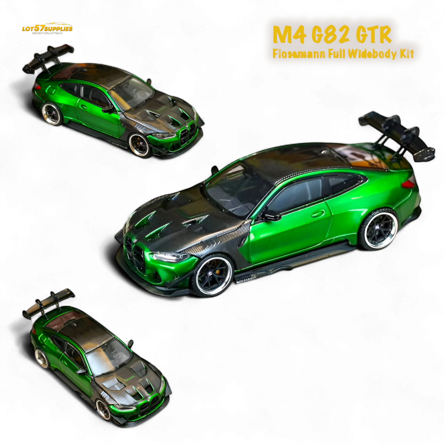 Diecast BMW M4 GTR with widebody kit in gem green, 1:64 scale model by Lot57Supplies Diecast Shop.
