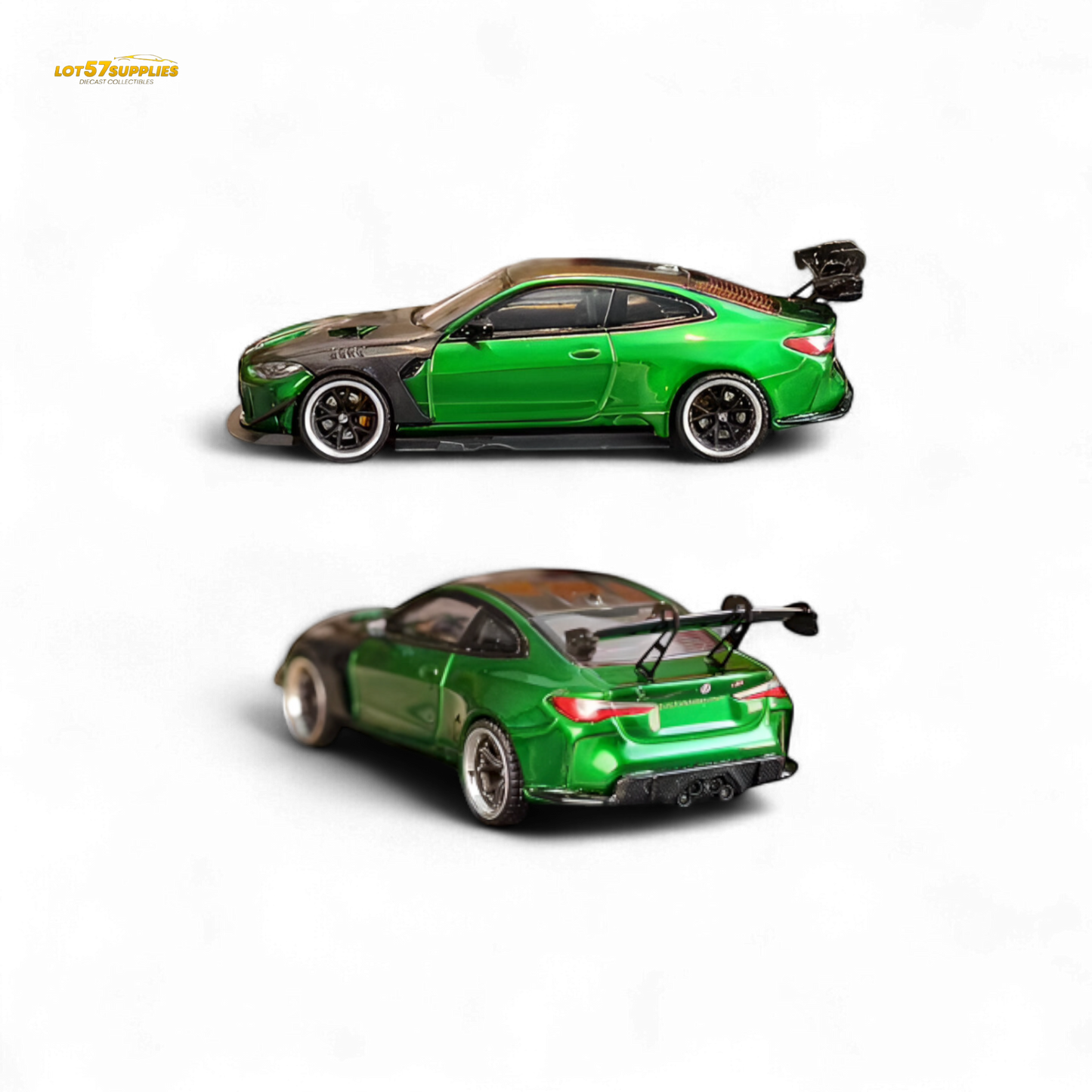 Diecast BMW M4 GTR with widebody kit in Gem Green, 1:64 scale model by Lot57Supplies Diecast Shop.