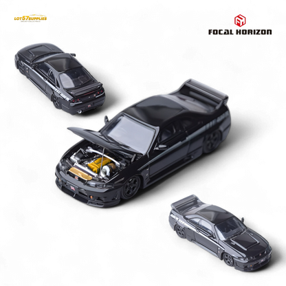 Black Nissan Skyline GT-R R33 Nismo 400R diecast model in 1:64 scale from Lot57Supplies Diecast Shop, detailed miniature vehicle.