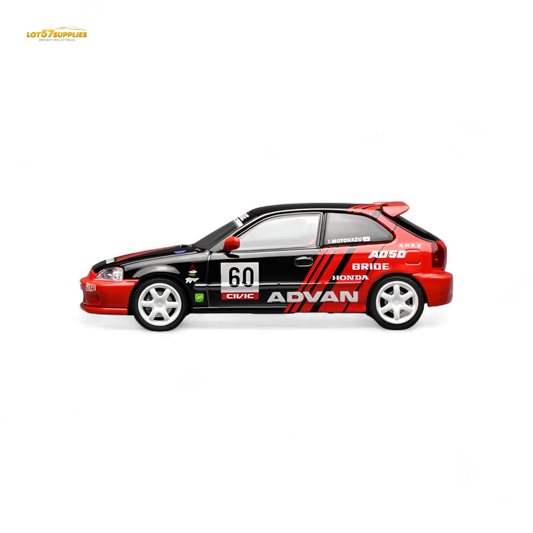 Diecast Honda Civic Type R EK9 model with Advan livery, 1:64 scale, detailed miniature car from Lot57Supplies Diecast Shop.