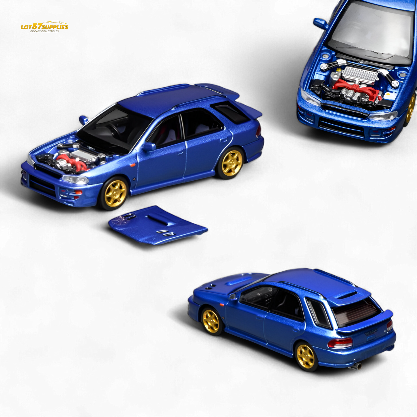 Miniature Subaru Impreza WRX STi wagon diecast model in 1:64 scale by Lot57Supplies Diecast Shop, detailed and realistic.