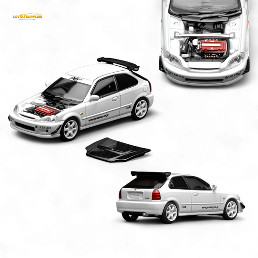 (Pre-Order) Motorhelix Honda Civic Type R EK9 J's Racing Livery White 1:64 - Evergreen Kings