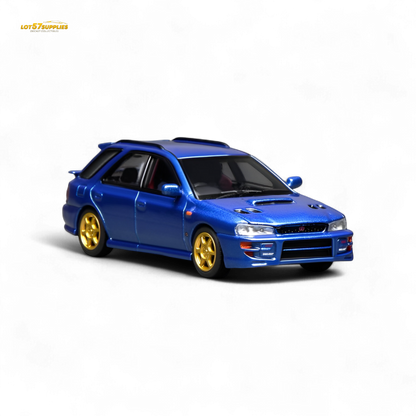 Detailed 1:64 scale Subaru Impreza Wagon WRX STi diecast model by Lot57Supplies, showcasing realistic features and vibrant colors.